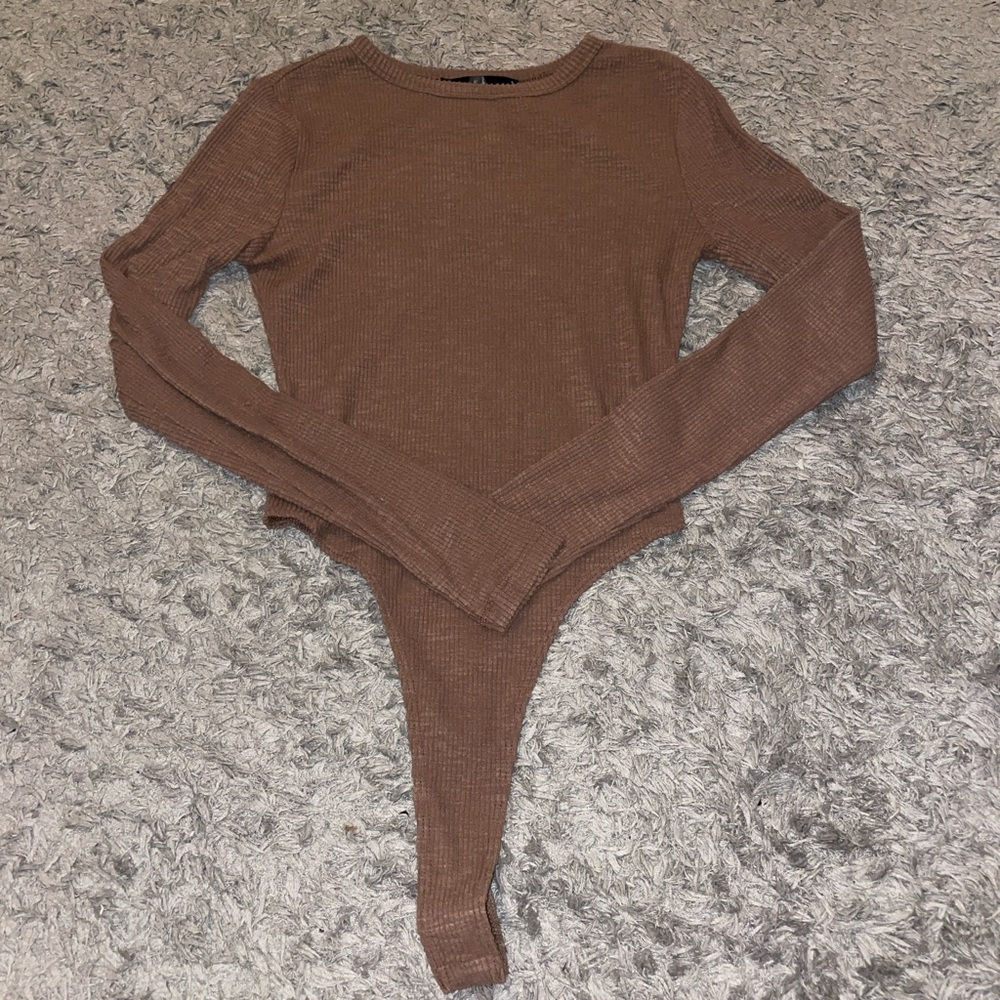 Brown Ribbed Bodysuit